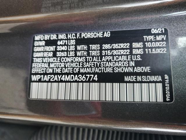 37726454 :رقم المزاد ، WP1AF2AY4MDA36774 vin ، 2021 Porsche Cayenne Turbo مزاد بيع