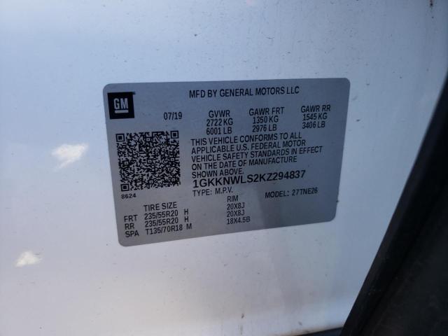 40217184 :رقم المزاد ، 1GKKNWLS2KZ294837 vin ، 2019 Gmc Acadia Slt-2 مزاد بيع