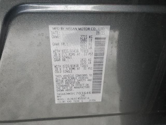 2015 Nissan Pathfinder S მანქანა იყიდება აუქციონზე, vin: 5N1AR2MM3FC703646, აუქციონის ნომერი: 38375314