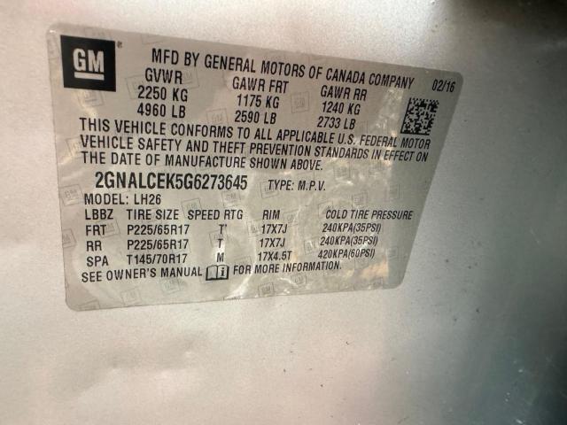 40086594 :رقم المزاد ، 2GNALCEK5G6273645 vin ، 2016 Chevrolet Equinox Lt مزاد بيع