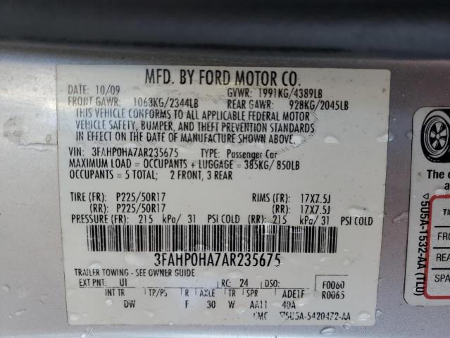2010 Ford Fusion Se მანქანა იყიდება აუქციონზე, vin: 3FAHP0HA7AR235675, აუქციონის ნომერი: 36751774