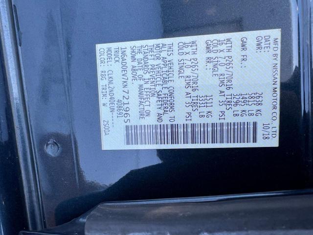 39106634 :رقم المزاد ، 1N6AD0EV7KN721965 vin ، 2019 Nissan Frontier S مزاد بيع
