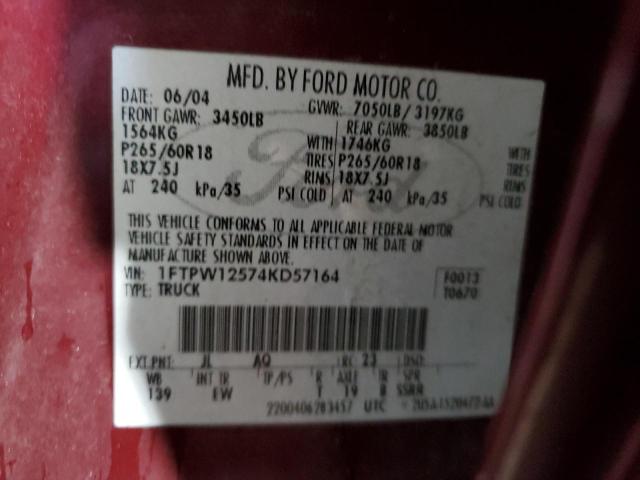 Продаж на аукціоні авто 2004 Ford F150 Supercrew, vin: 1FTPW12574KD57164, номер лоту: 39207294