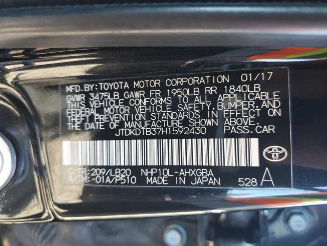 2017 Toyota Prius C მანქანა იყიდება აუქციონზე, vin: JTDKDTB37H1592430, აუქციონის ნომერი: 39141564