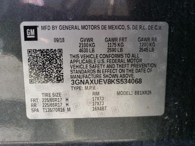 2019 Chevrolet Equinox Lt მანქანა იყიდება აუქციონზე, vin: 3GNAXUEV8KS534068, აუქციონის ნომერი: 40716134
