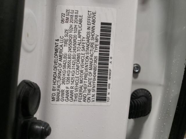 Aukcja sprzedaży 2022 Honda Pilot Elite, vin: 5FNYF6H04NB073826, numer aukcji: 39377314