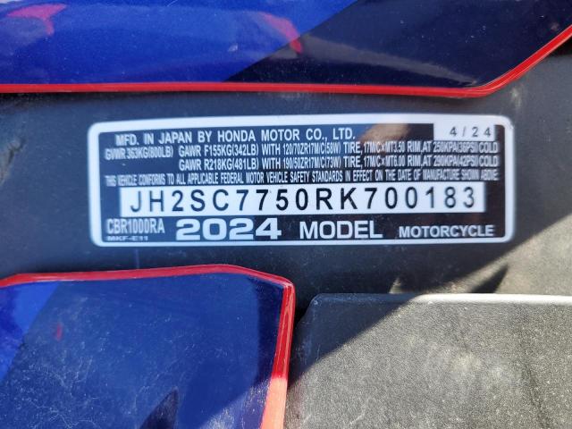 Продажа на аукционе авто 2024 Honda Cbr1000, vin: JH2SC7750RK700183, номер лота: 41966645