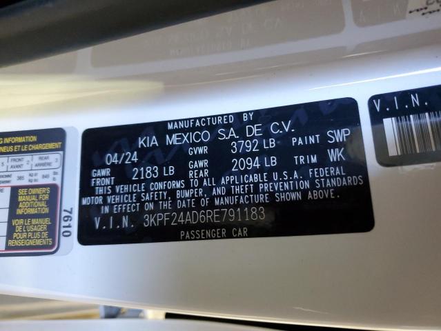2024 Kia Forte მანქანა იყიდება აუქციონზე, vin: 3KPF24AD6RE791183, აუქციონის ნომერი: 41604885