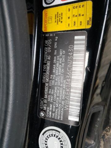 Aukcja sprzedaży 2006 Bmw 650, vin: WBAEK13436CN75430, numer aukcji: 88313215