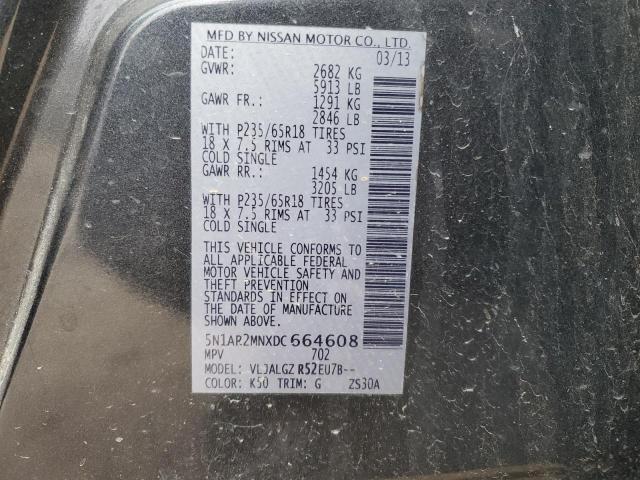 88696475 :رقم المزاد ، 5N1AR2MNXDC664608 vin ، 2013 Nissan Pathfinder مزاد بيع
