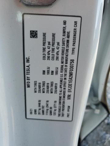 Aukcja sprzedaży 2021 Tesla Model 3, vin: 5YJ3E1EA2MF030758, numer aukcji: 42135465