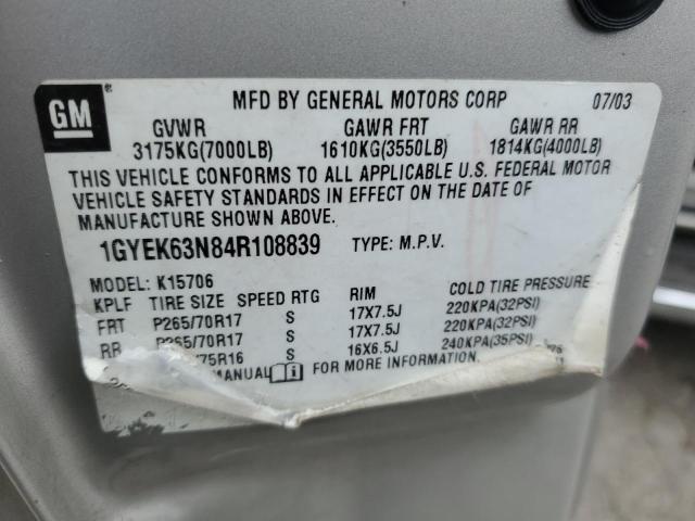 2004 Cadillac Escalade მანქანა იყიდება აუქციონზე, vin: 1GYEK63N84R108839, აუქციონის ნომერი: 87293224