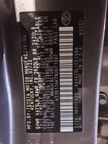 86945474 :رقم المزاد ، 4T1G11AK7NU671887 vin ، 2022 Toyota Camry مزاد بيع