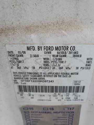 Aukcja sprzedaży 2008 Ford F150, vin: 1FTRF122X8KD97243, numer aukcji: 43697225
