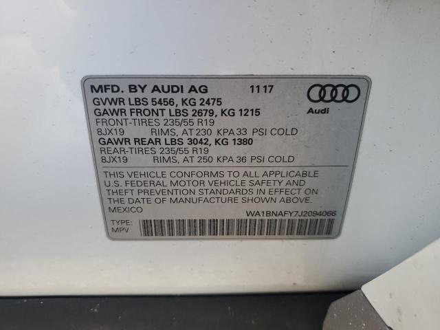 2018 Audi Q5 მანქანა იყიდება აუქციონზე, vin: WA1BNAFY7J2094066, აუქციონის ნომერი: 87021774