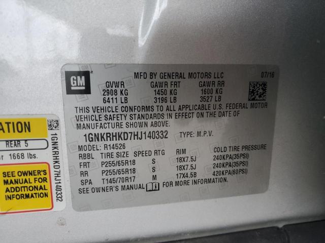 41795645 :رقم المزاد ، 1GNKRHKD7HJ140332 vin ، 2017 Chevrolet Traverse مزاد بيع