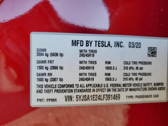 Aukcja sprzedaży 2020 Tesla Model S, vin: 5YJSA1E24LF391469, numer aukcji: 88516465