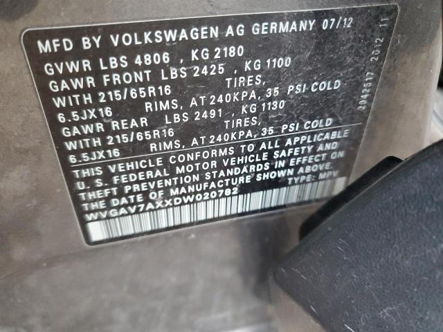Продажа на аукционе авто 2013 Volkswagen Tiguan, vin: WVGAV7AXXDW020782, номер лота: 87550165