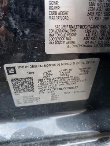 Продаж на аукціоні авто 2020 Chevrolet Silverado, vin: 3GCPYCEF8LG190037, номер лоту: 42989835