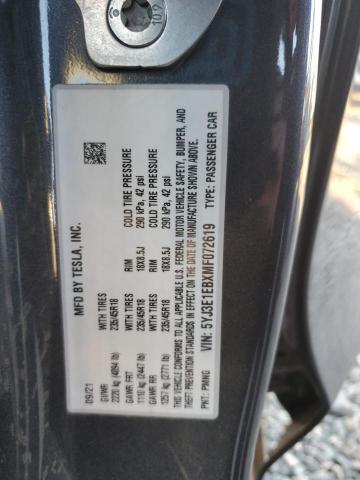 2021 Tesla Model 3 მანქანა იყიდება აუქციონზე, vin: 5YJ3E1EBXMF072619, აუქციონის ნომერი: 88501515