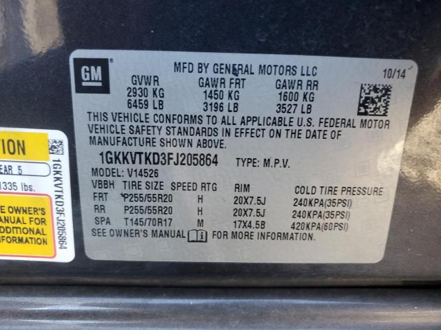 88001755 :رقم المزاد ، 1GKKVTKD3FJ205864 vin ، 2015 Gmc Acadia مزاد بيع