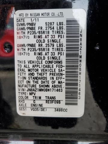 Продаж на аукціоні авто 2011 Nissan Murano, vin: JN8AZ1MW0BW171463, номер лоту: 85909284
