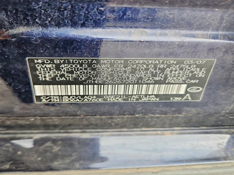 Aukcja sprzedaży 2007 Lexus Is 350, vin: JTHBE262672011046, numer aukcji: 97273355
