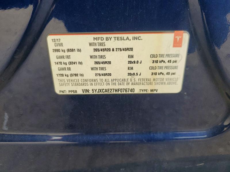 Продаж на аукціоні авто 2017 Tesla Model X, vin: 5YJXCAE27HF076740, номер лоту: 73695125