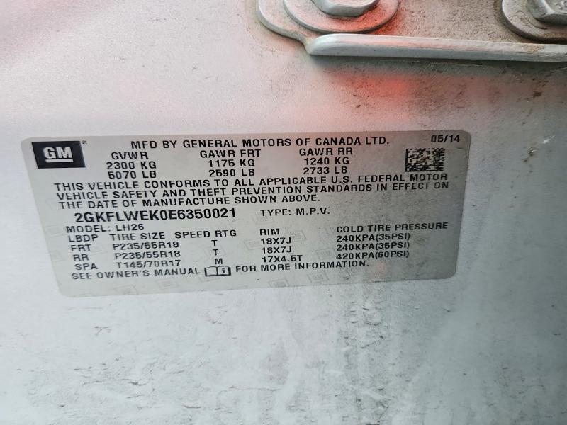 Aukcja sprzedaży 2014 Gmc Terrain, vin: 2GKFLWEK0E6350021, numer aukcji: 98861855