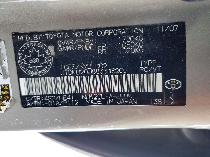 Продажа на аукционе авто 2008 Toyota Prius, vin: JTDKB20U883348205, номер лота: 99286285