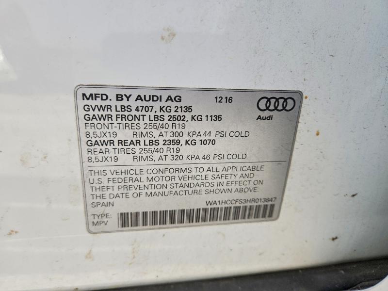 75214755 :رقم المزاد ، WA1HCCFS3HR013847 vin ، 2017 Audi Q3 Premium مزاد بيع