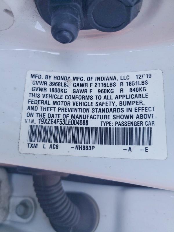 2020 Honda Insight მანქანა იყიდება აუქციონზე, vin: 19XZE4F53LE004588, აუქციონის ნომერი: 98695615