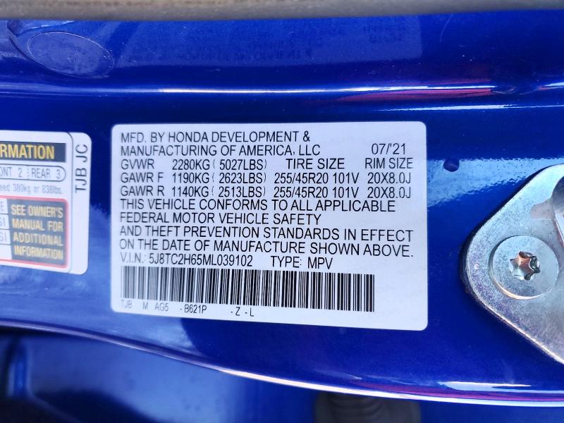 2021 Acura Rdx მანქანა იყიდება აუქციონზე, vin: 5J8TC2H65ML039102, აუქციონის ნომერი: 75165115