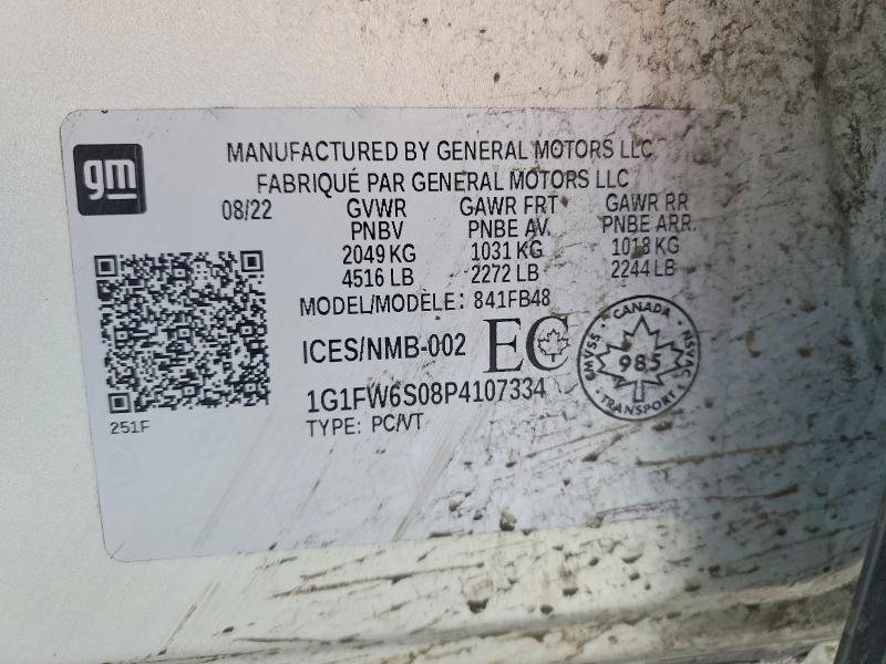 Auction sale of the 2023 Chevrolet Bolt Ev, vin: 1G1FW6S08P4107334, lot number: 98246845