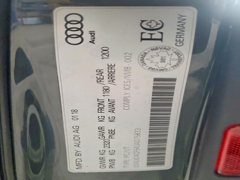 Aukcja sprzedaży 2018 Audi S5, vin: WAUC4CF54JA075833, numer aukcji: 98243705