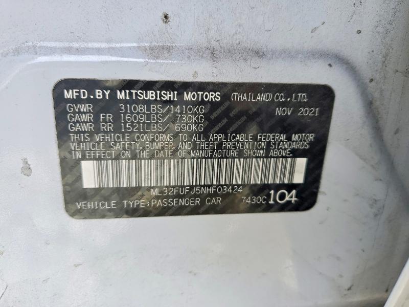 Продаж на аукціоні авто 2022 Mitsubishi Mirage, vin: ML32FUFJ5NHF03424, номер лоту: 72199425
