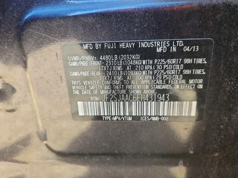 Продаж на аукціоні авто 2014 Subaru Forester, vin: JF2SJAAC6EH431943, номер лоту: 73941425