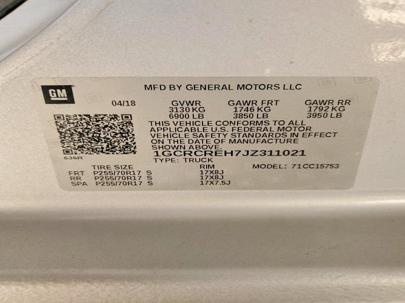 74968815 :رقم المزاد ، 1GCRCREH7JZ311021 vin ، 2018 Chevrolet Silverado مزاد بيع