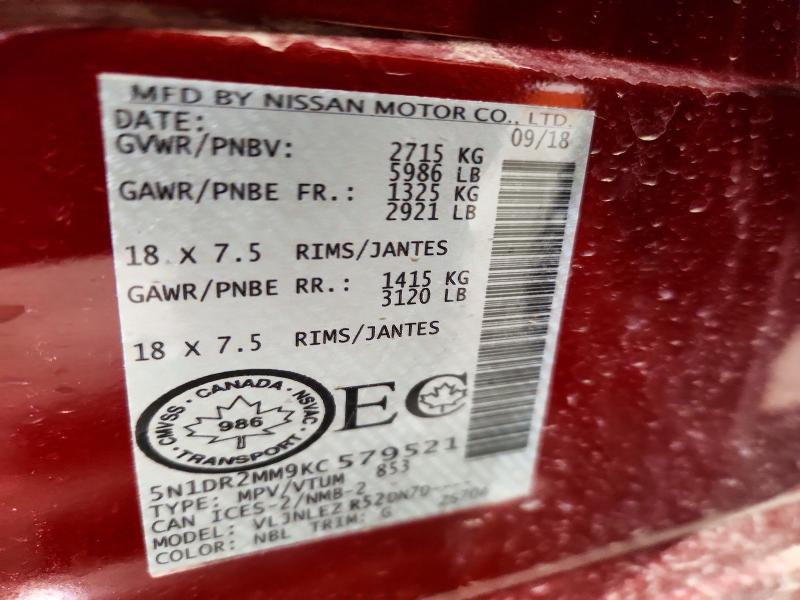 Продаж на аукціоні авто 2019 Nissan Pathfinder, vin: 5N1DR2MM9KC579521, номер лоту: 99611415