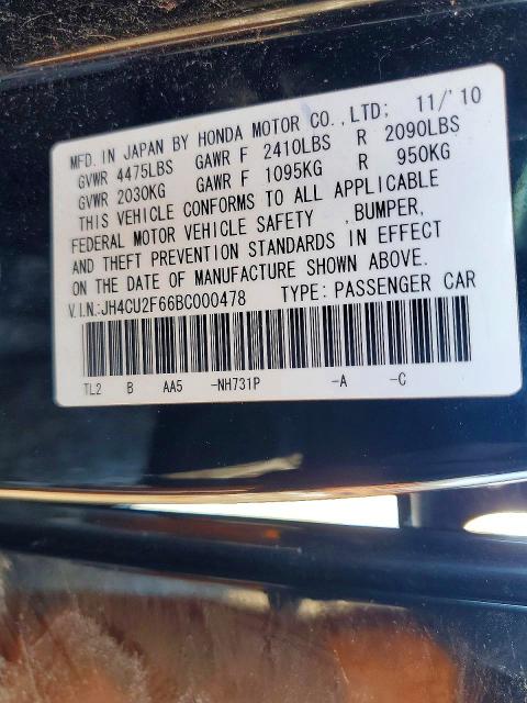 75444205 :رقم المزاد ، JH4CU2F66BC000478 vin ، 2011 Acura Tsx مزاد بيع