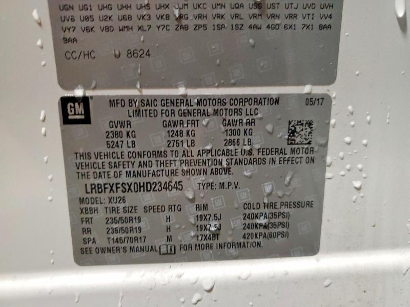Продаж на аукціоні авто 2017 Buick Envision, vin: LRBFXFSX0HD234645, номер лоту: 73015255