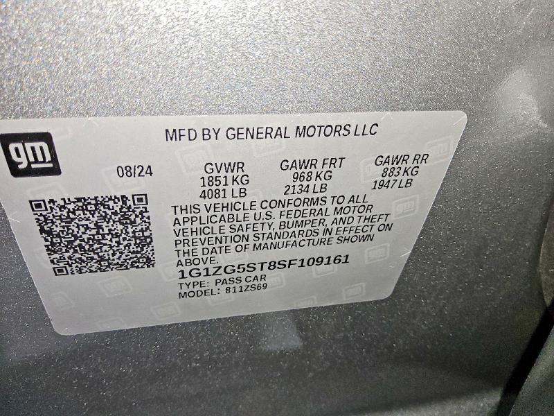 72267735 :رقم المزاد ، 1G1ZG5ST8SF109161 vin ، 2025 Chevrolet Malibu Rs مزاد بيع