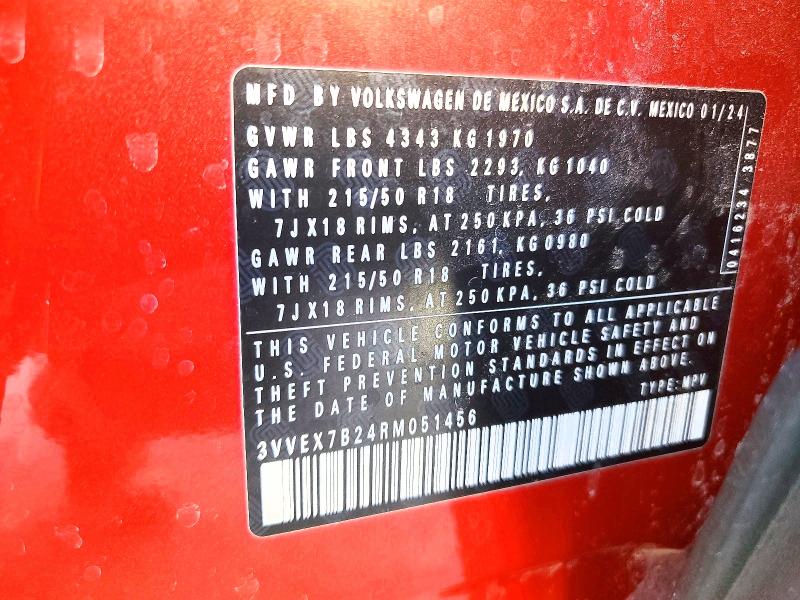 Продажа на аукционе авто 2024 Volkswagen Taos, vin: 3VVEX7B24RM051456, номер лота: 73533315