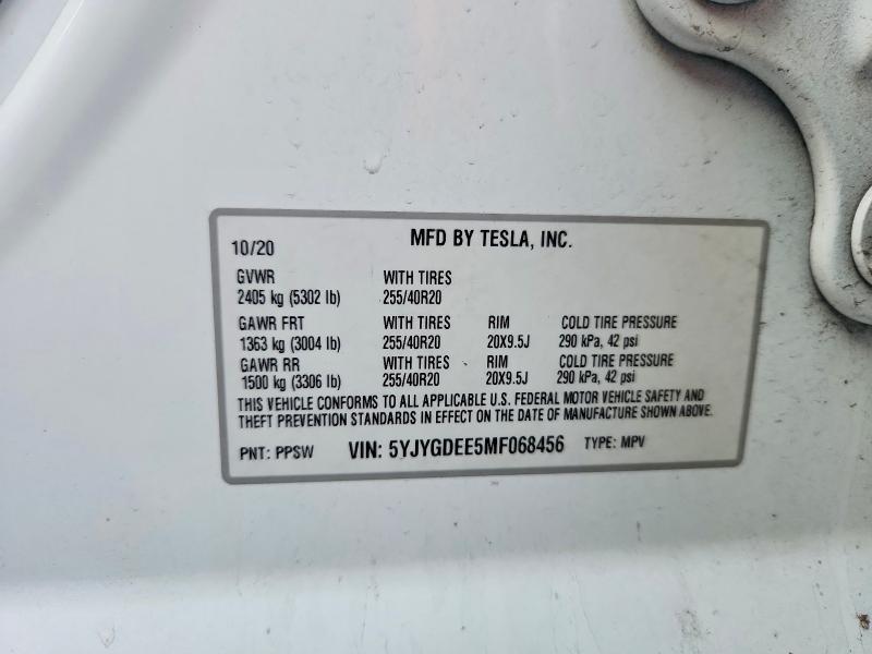 74650675 :رقم المزاد ، 5YJYGDEE5MF068456 vin ، 2021 Tesla Model Y مزاد بيع