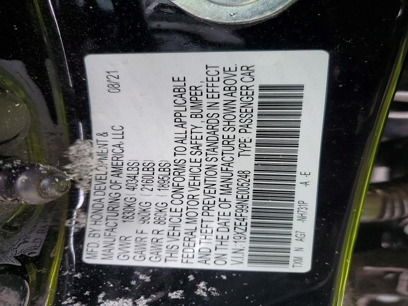 73678555 :رقم المزاد ، 19XZE4F99NE005248 vin ، 2022 Honda Insight مزاد بيع