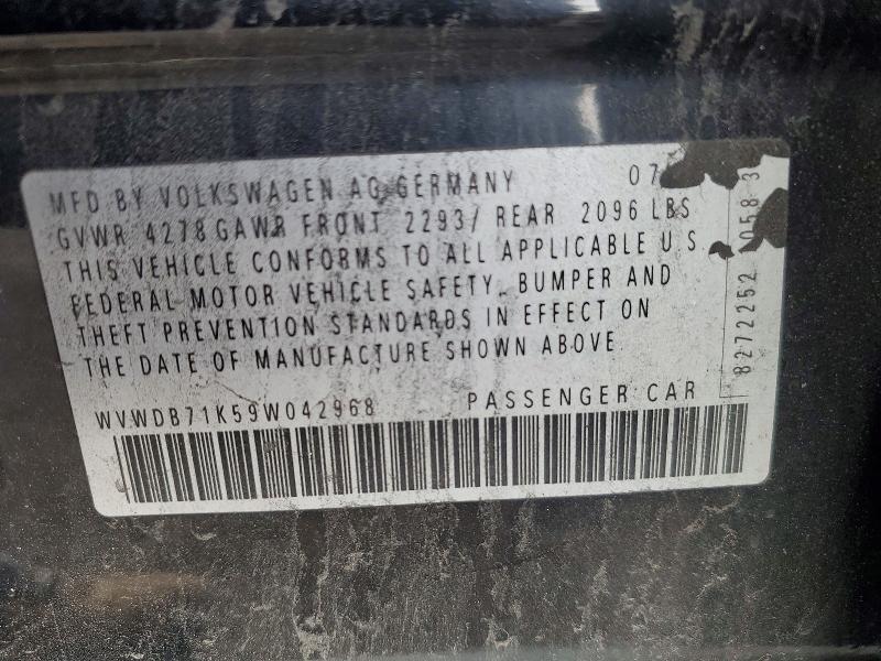 2009 Volkswagen Rabbit მანქანა იყიდება აუქციონზე, vin: WVWDB71K59W042968, აუქციონის ნომერი: 98792215