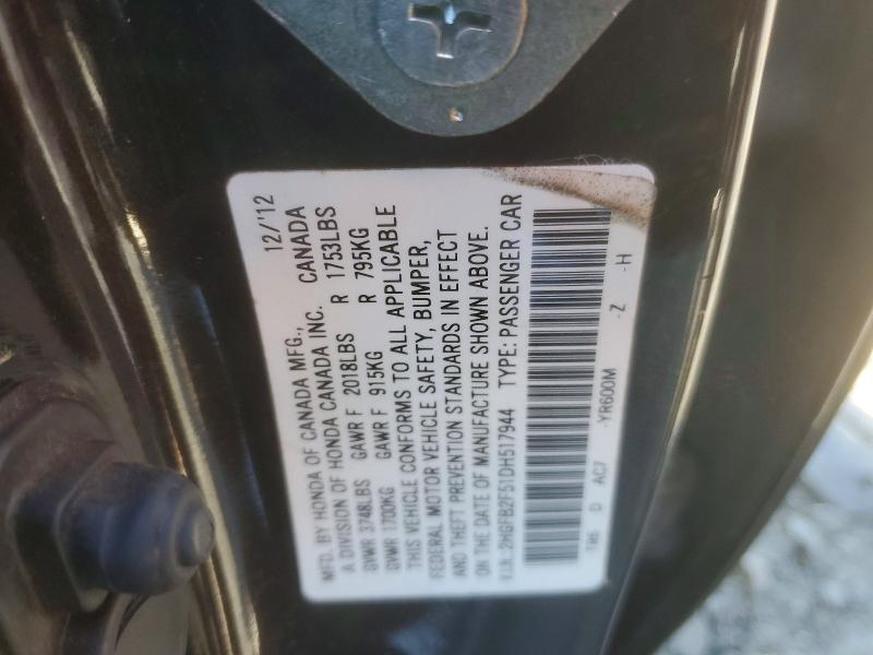 99473705 :رقم المزاد ، 2HGFB2F51DH517944 vin ، 2013 Honda Civic مزاد بيع