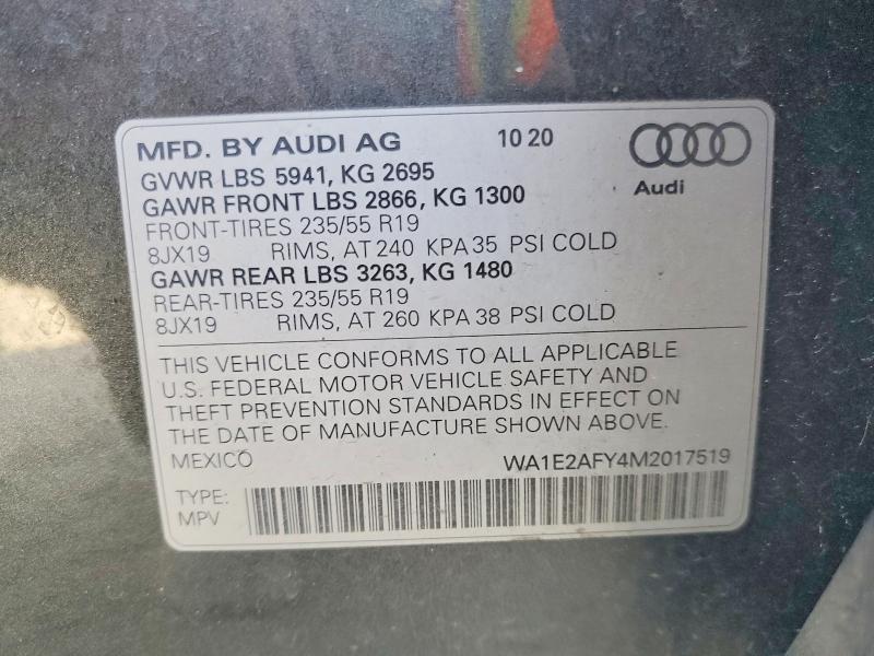 2021 Audi Q5 E მანქანა იყიდება აუქციონზე, vin: WA1E2AFY4M2017519, აუქციონის ნომერი: 74559975