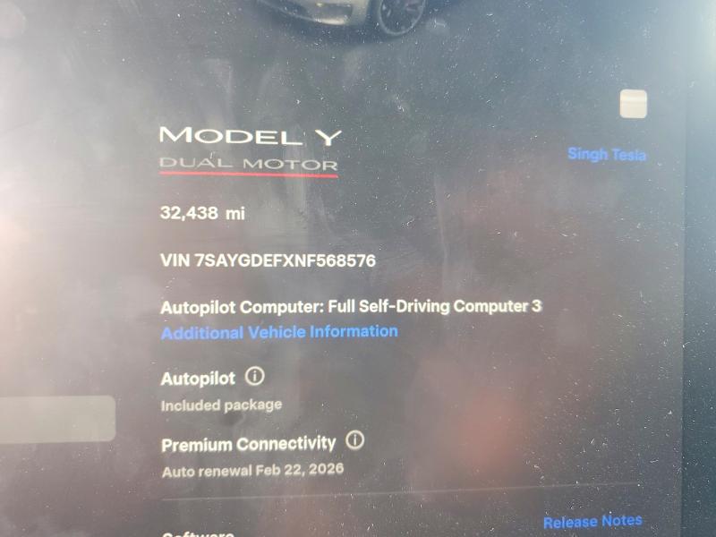 Aukcja sprzedaży 2022 Tesla Model Y, vin: 7SAYGDEFXNF568576, numer aukcji: 73736745