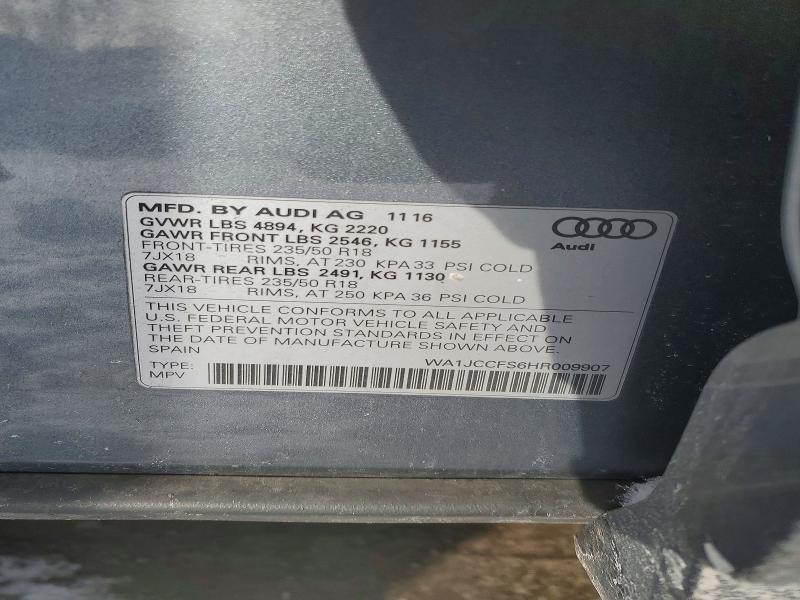 Aukcja sprzedaży 2017 Audi Q3, vin: WA1JCCFS6HR009907, numer aukcji: 74600535